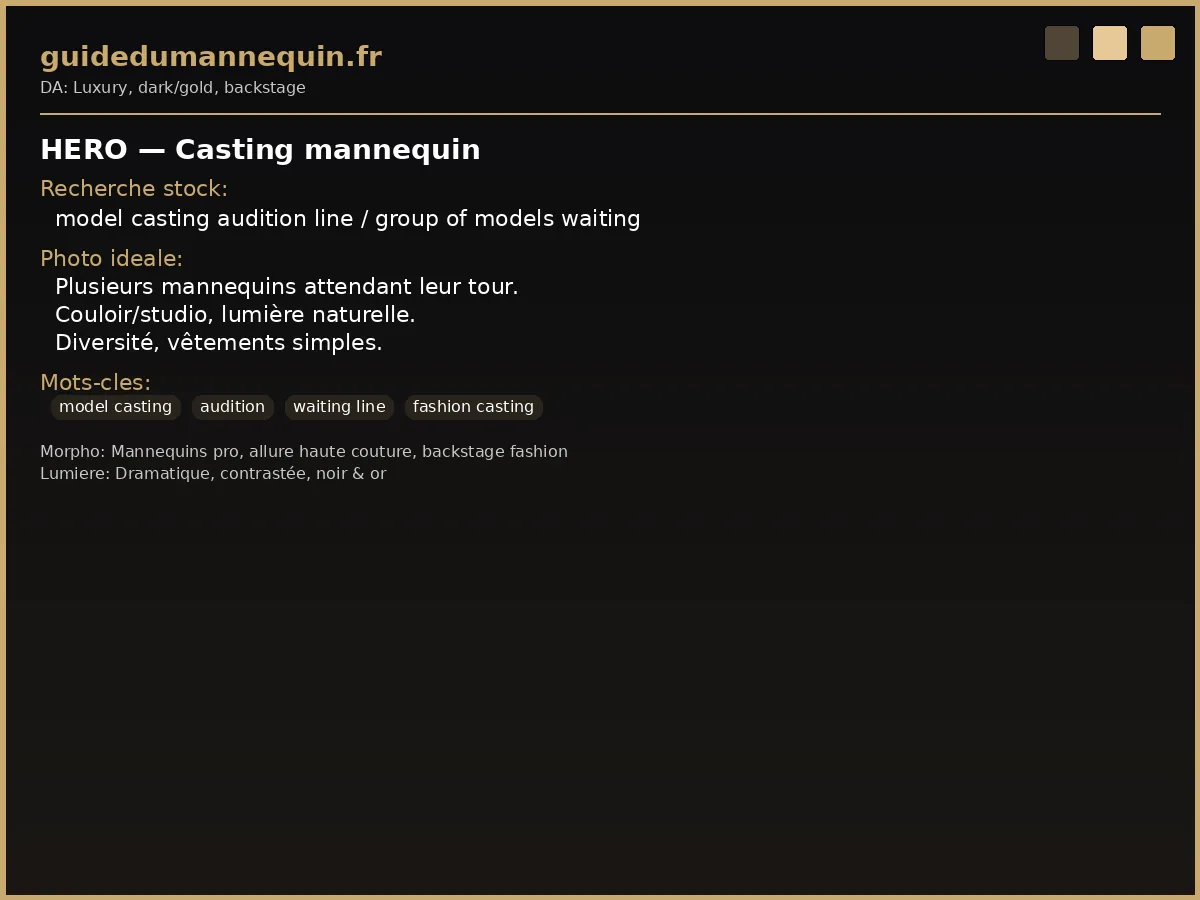 Illustration casting mannequin — silhouettes de modèles attendant leur passage