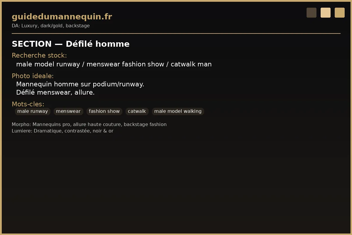 Mannequin homme sur podium — défilé menswear