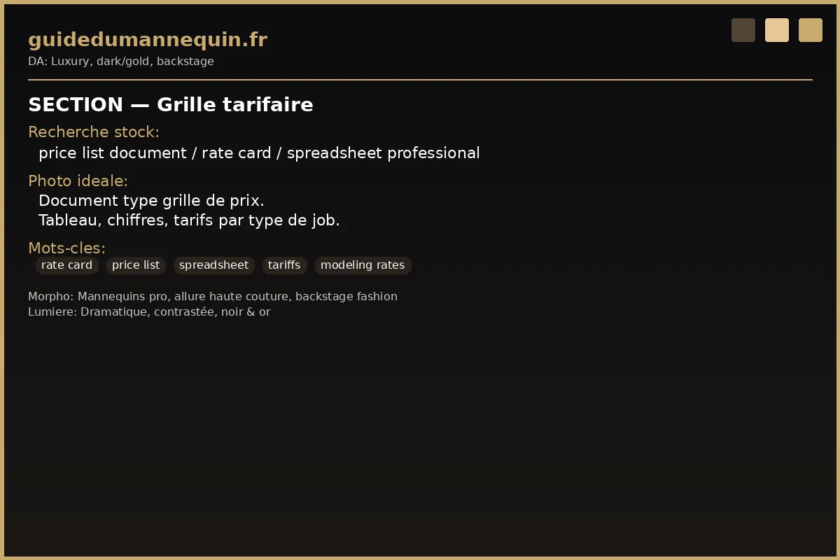 Grille tarifaire mannequin — tarifs par type de job